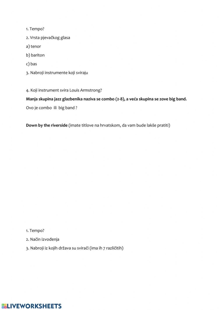 Worksheet illustrating the history of jazz music and its African-American roots for fourth graders. Engaging History of Jazz worksheet for celebrating Black History Month.