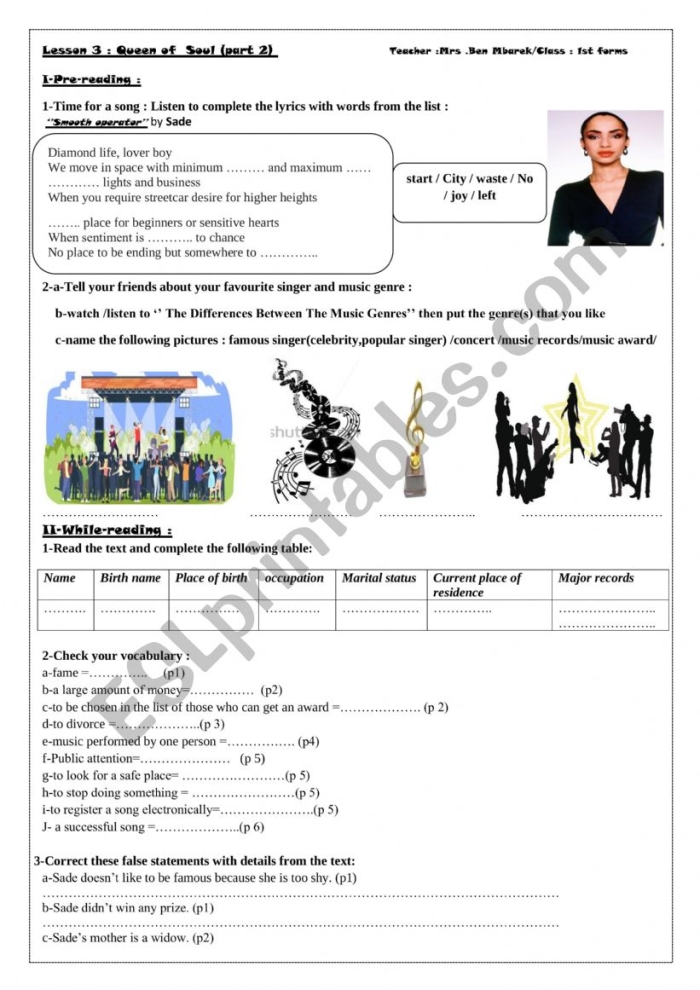 Engaging worksheet on the history of soul music for fourth graders