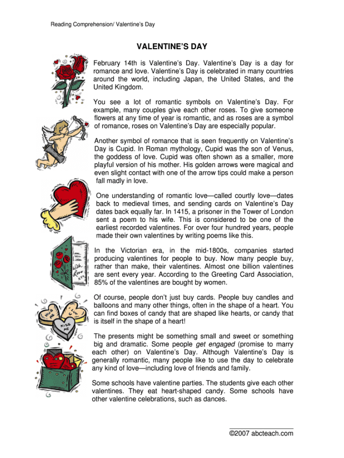 Fifth grade students reading about the historical origins of Valentine Day on a worksheet