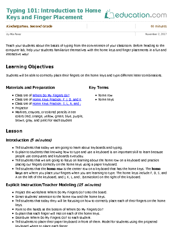 Worksheet for practicing home keys F, J, D, and K designed for kindergarten students