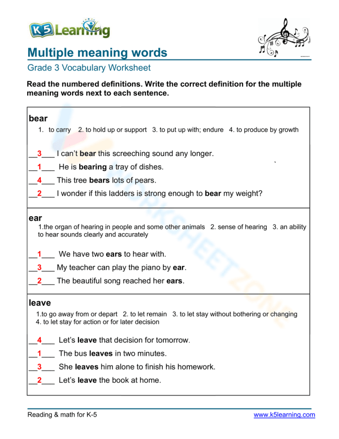 Multiple Meaning Words Worksheet for Third Grade Practice Image 15 Third grade students identifying homograph meanings using context clues on a multiple choice worksheet