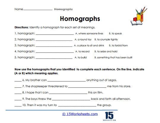 Fifth grade algebra worksheet featuring homograph matching exercises with a word bank