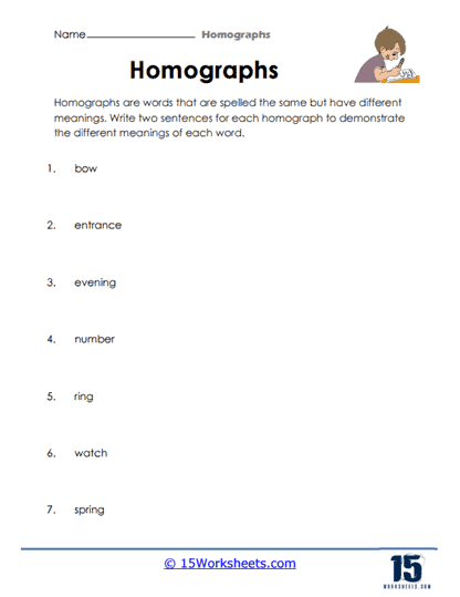 Fifth grade algebra worksheet featuring homograph pairs matching exercises with a word bank