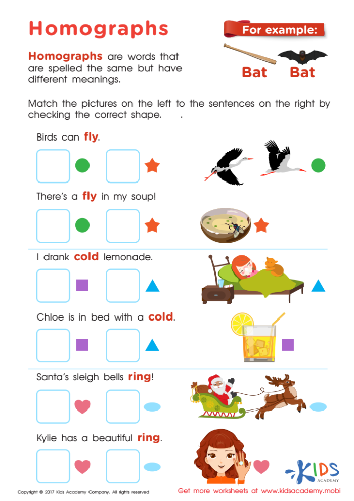 Fifth grade homograph pairs matching worksheet with word bank and clue exercises for algebra learners