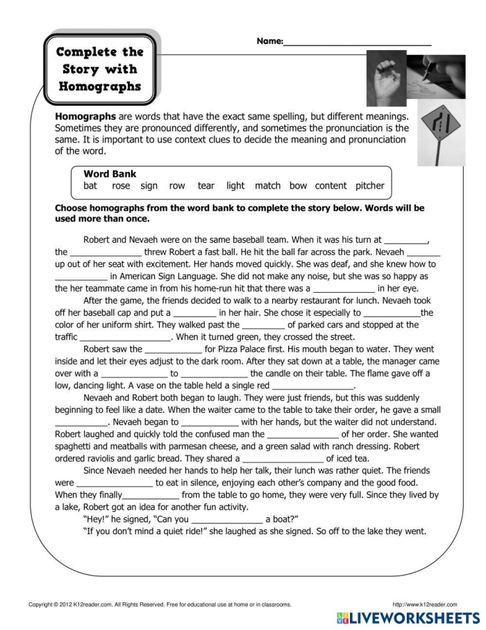 Fifth grade students matching homograph pairs from a word bank on an algebra worksheet 23