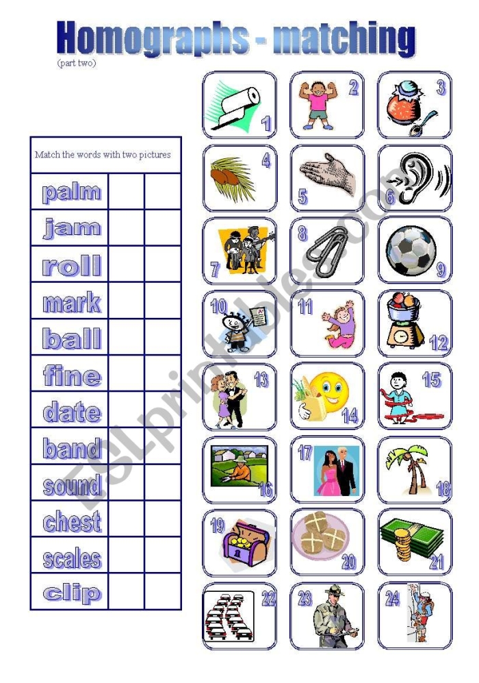 Fifth grade algebra worksheet featuring a word bank to match homograph pairs with context clues