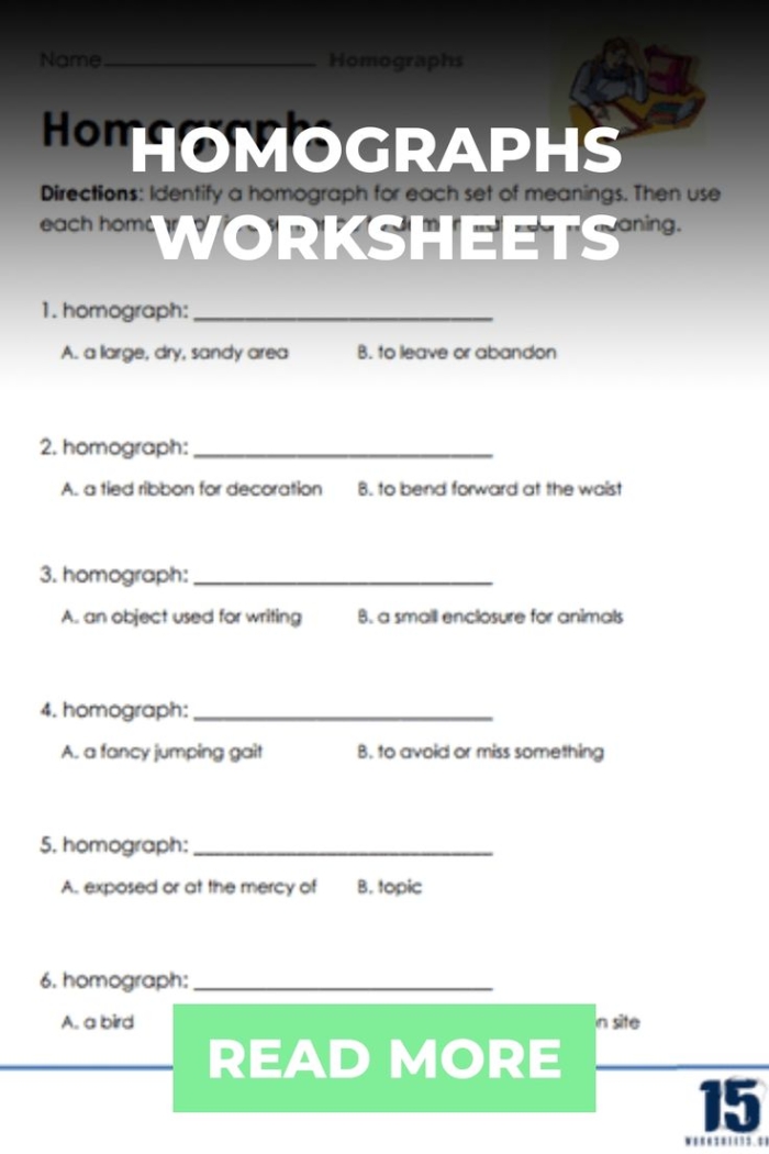 Fifth grade algebra worksheet featuring homograph matching exercises with a word bank