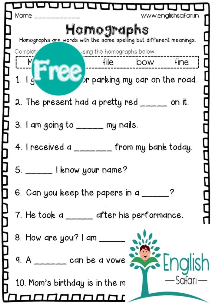 Fifth grade students identifying matching homograph pairs using a provided word bank on an algebra worksheet 20
