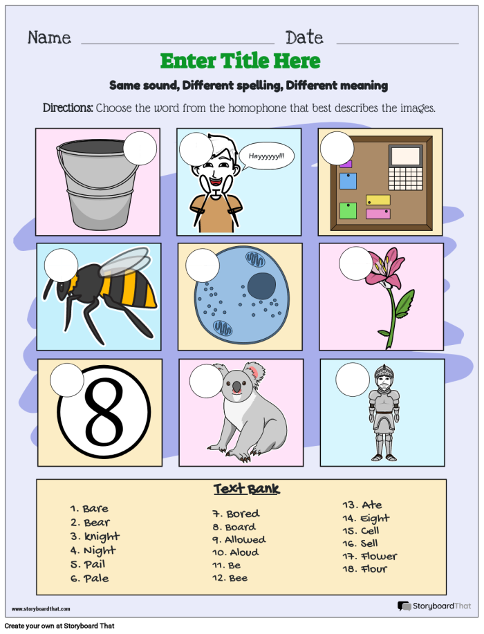 Illustration of a worksheet designed to help students differentiate between homophones Homophone Check-in worksheet for second graders assessing word usage in context