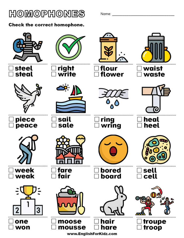 Fifth grade students completing a homophone practice worksheet with fill-in-the-blank exercises for learning word pairs