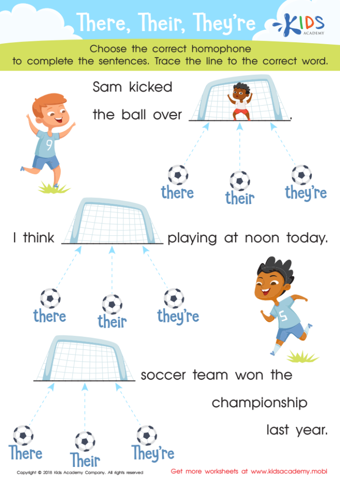 Educational resource for third graders focusing on place value and word usage Worksheet for understanding the difference between there, their, and they're in sentences