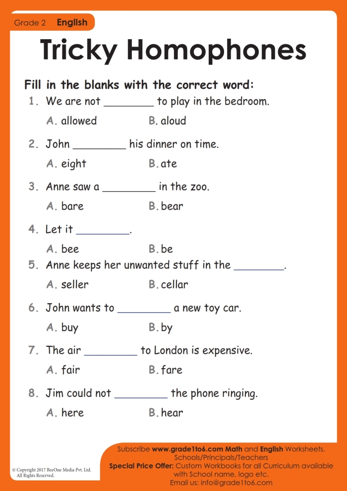 Homophone Story Worksheet featuring a colorful monster illustration for third graders