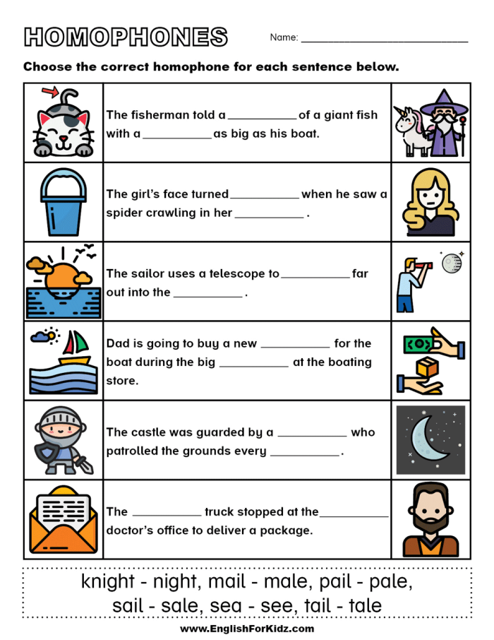 Homophone Story Worksheet featuring a playful monster tale for third graders
