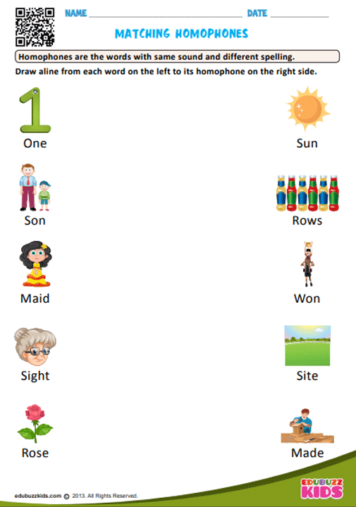 Second grade worksheet showing homophones exercise where students select correct words with matching sounds to fill in sentence blanks