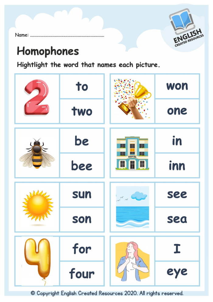 Second grade worksheet about choosing the correct homophones to complete sentences