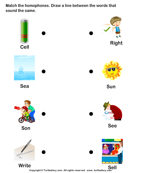 Second grade worksheet featuring a homophones exercise for students to practice identifying words with the same sounds
