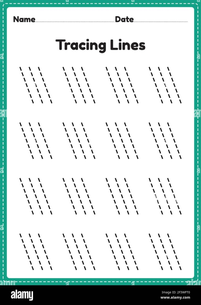 Pre-K worksheet showing a child tracing horizontal lines to build writing readiness