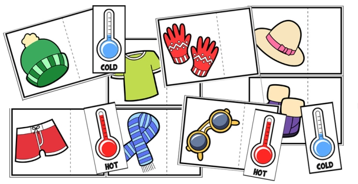 Hot or Cold Classifying Activity Worksheet 22 Pre-K worksheet showing nine different images to classify as either hot or cold