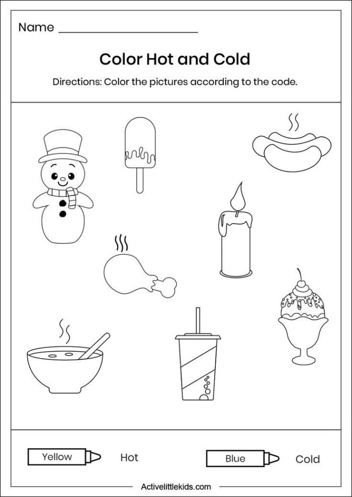 Temperature Hot or Cold Geography Worksheet Number Nine First grade science worksheet about matching clothing items to hot or cold temperature settings