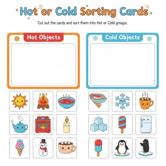 Temperature Hot or Cold Worksheet Activity 6 for Primary Science Learning First grade students matching winter and summer clothing to hot and cold thermometers on a temperature worksheet