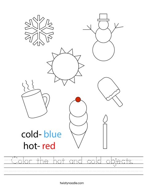 Hot or Cold? Worksheet for Pre-K Statistics Practice Children's worksheet for classifying hot and cold items in a fun activity