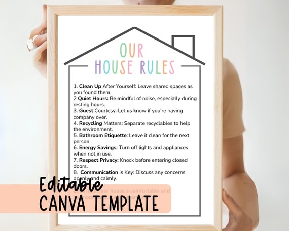 Engaging activity for kids to express their family values through creative writing House Rules worksheet featuring a child creating a poster for their own house rule