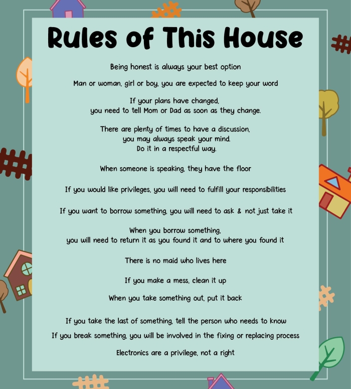 Engaging House Rules worksheet for kids to design their own rules House Rules worksheet for children featuring a creative poster activity