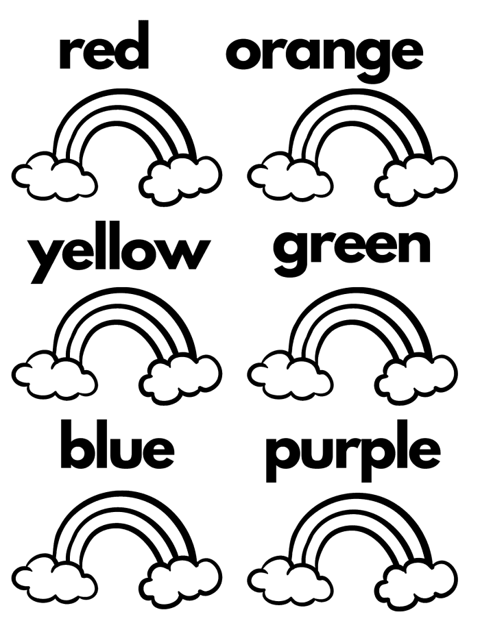 Worksheet featuring a rainbow with labeled colors for counting and coloring activities. How Many Colors in a Rainbow? Pre-K worksheet for numbers and counting.