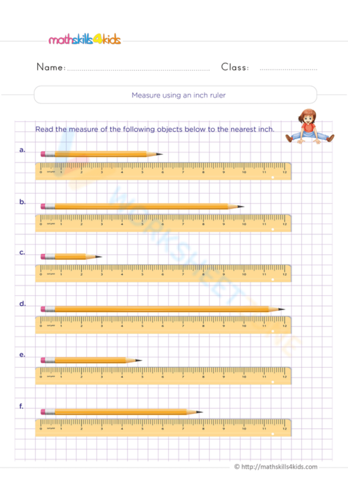 Colorful cutout rulers and a house picture for measuring practice in a second-grade worksheet