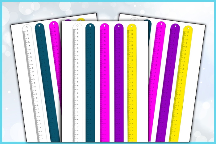 Colorful rulers measuring cartoon characters on a worksheet for second graders