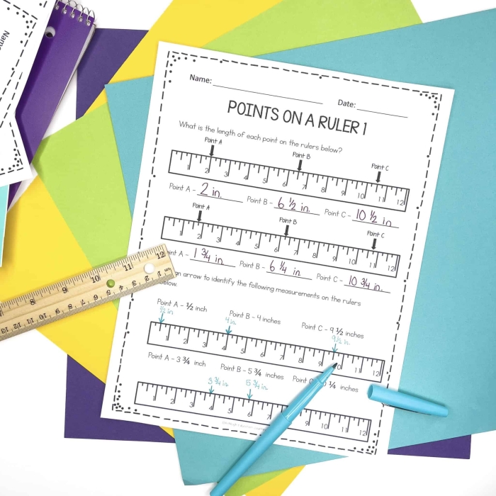 Educational resource for mastering measurement with a ruler Worksheet demonstrating how to read a ruler for second graders