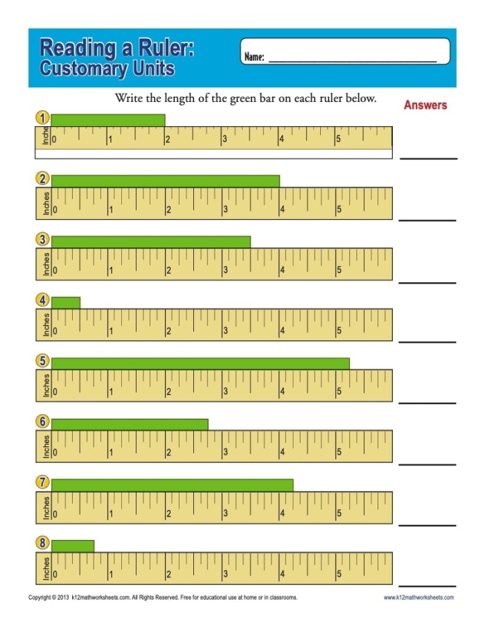 Guided worksheet on how to read a ruler for second graders Illustration of a ruler with measurement examples for a second-grade math worksheet