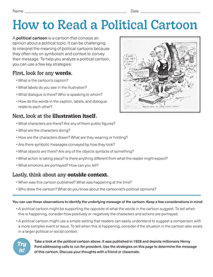 Guidance sheet for analyzing political cartoons effectively Worksheet for understanding political cartoons aimed at sixth-grade students