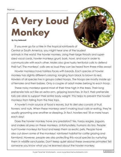 Fact or Opinion: Howler Monkeys worksheet for engaging learning activities Howler monkeys worksheet for second graders focusing on fact vs opinion skills