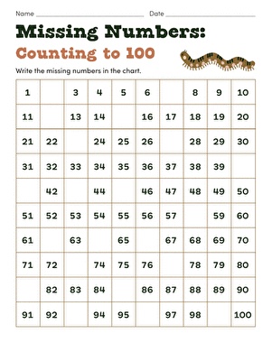 Hundreds Chart Challenge worksheet for first graders with fill-in-the-blank sections