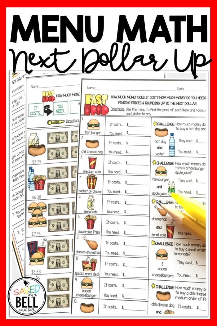 Hungry for Math worksheet featuring percentage-based food problems for seventh graders