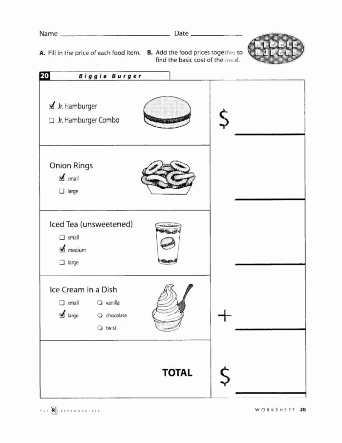 Hungry for Math worksheet featuring percentage-based foodie math problems for seventh graders
