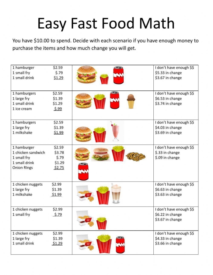 A seventh-grade worksheet featuring percentage-based math problems centered around food. Hungry for Math worksheet image showcasing engaging math challenges for students.