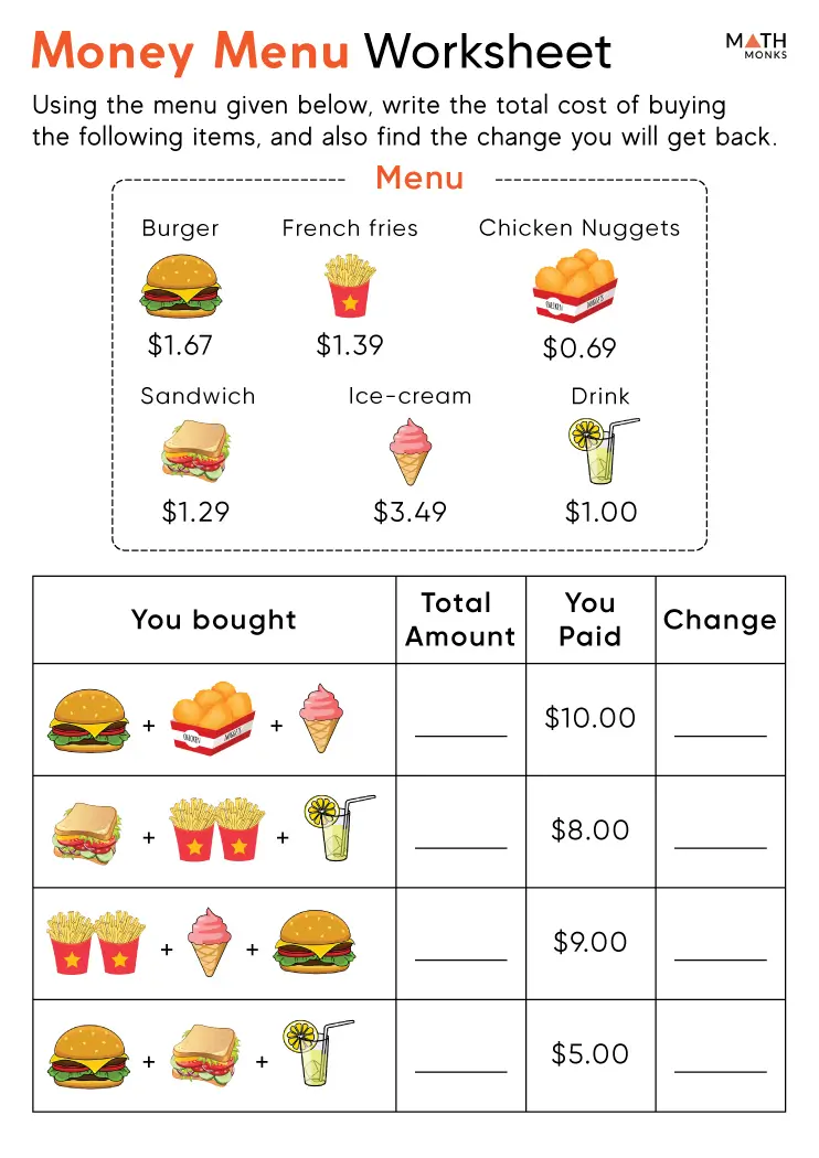 Hungry for Math worksheet featuring percentage-based foodie math problems for seventh graders