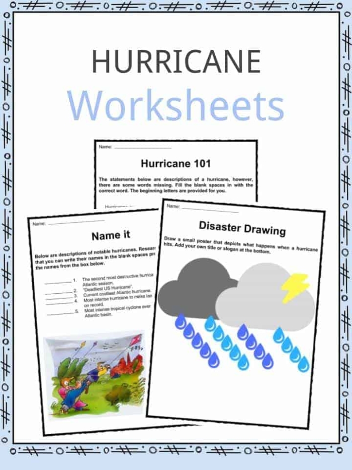 Hurricane Science worksheet for fifth graders, featuring a Q&A format on earth science topics