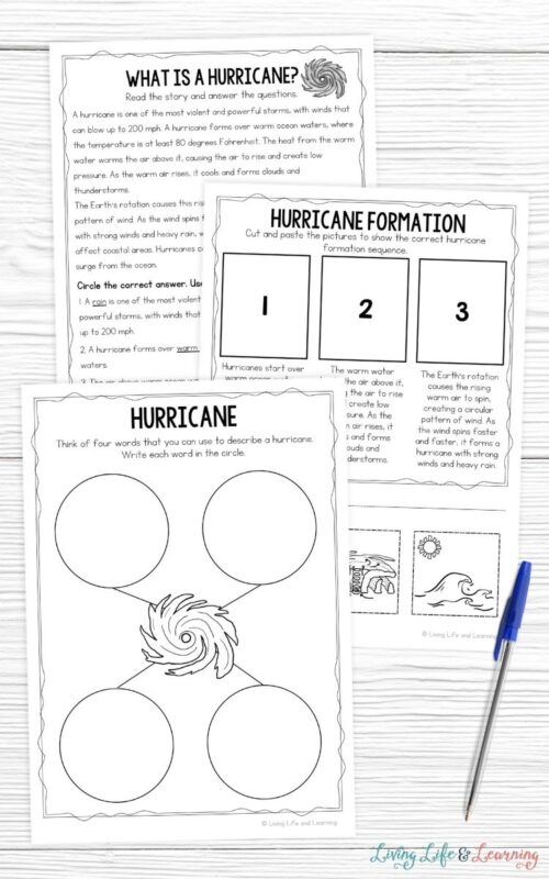 Hurricane Science worksheet for fifth graders featuring a Q&A on hurricanes
