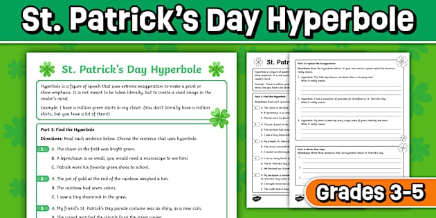 Worksheet featuring examples of hyperbole for fourth graders to enhance their writing skills