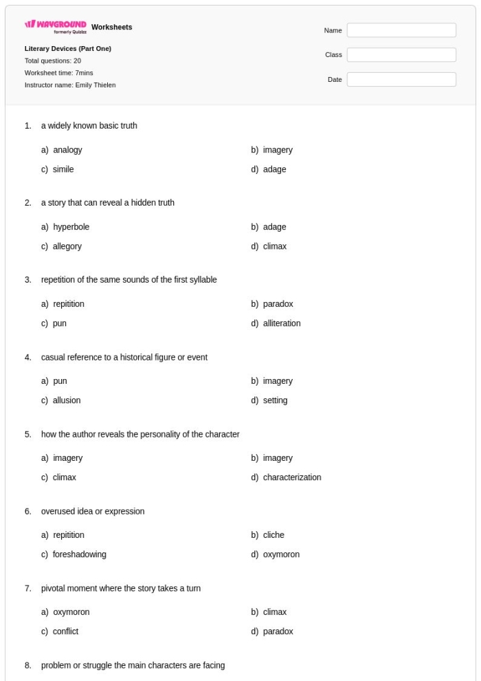 Fourth grade grammar worksheet featuring creative writing exercises on hyperbole