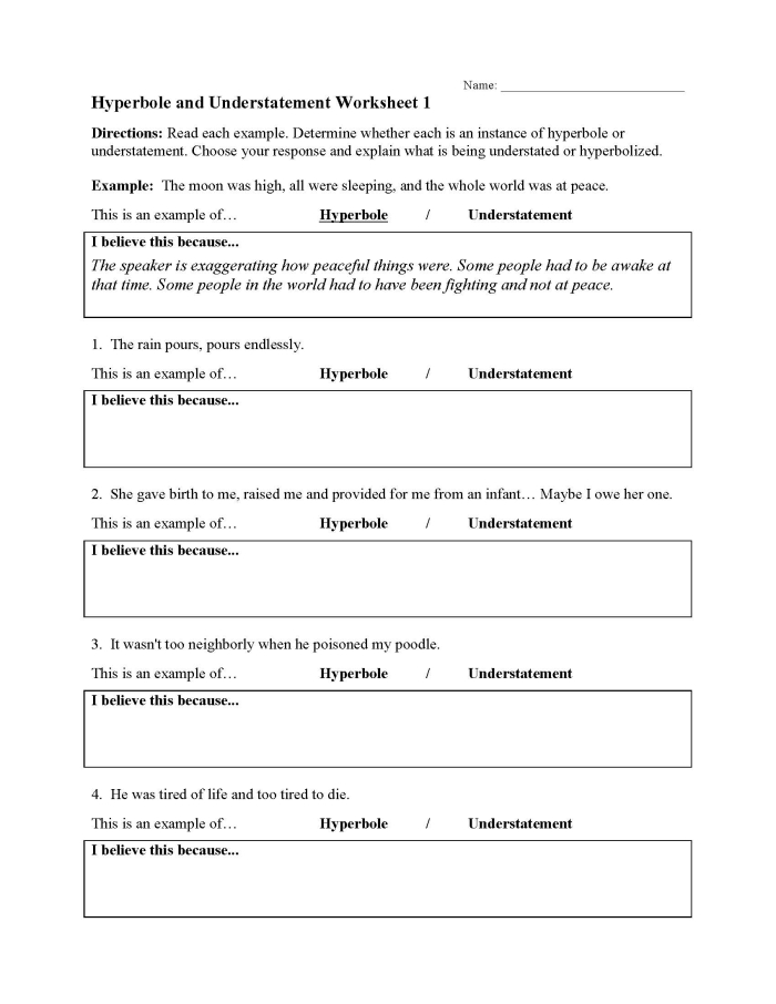 Having Fun with Hyperbole Practice Activity for Young Writers Fourth grade students learning to write hyperbole examples on a creative writing worksheet with fun exaggeration prompts