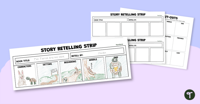 Pre-K student worksheet for practicing retelling a familiar story with words and pictures