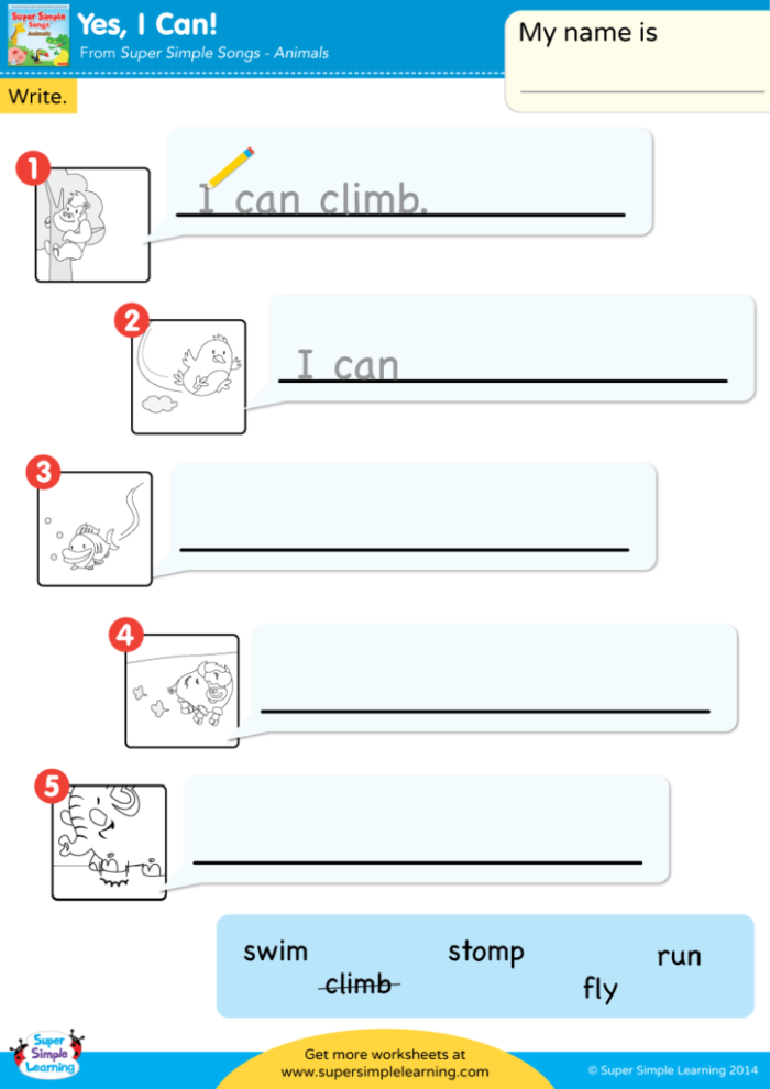 Kindergarten student writing the sight word can on a practice worksheet
