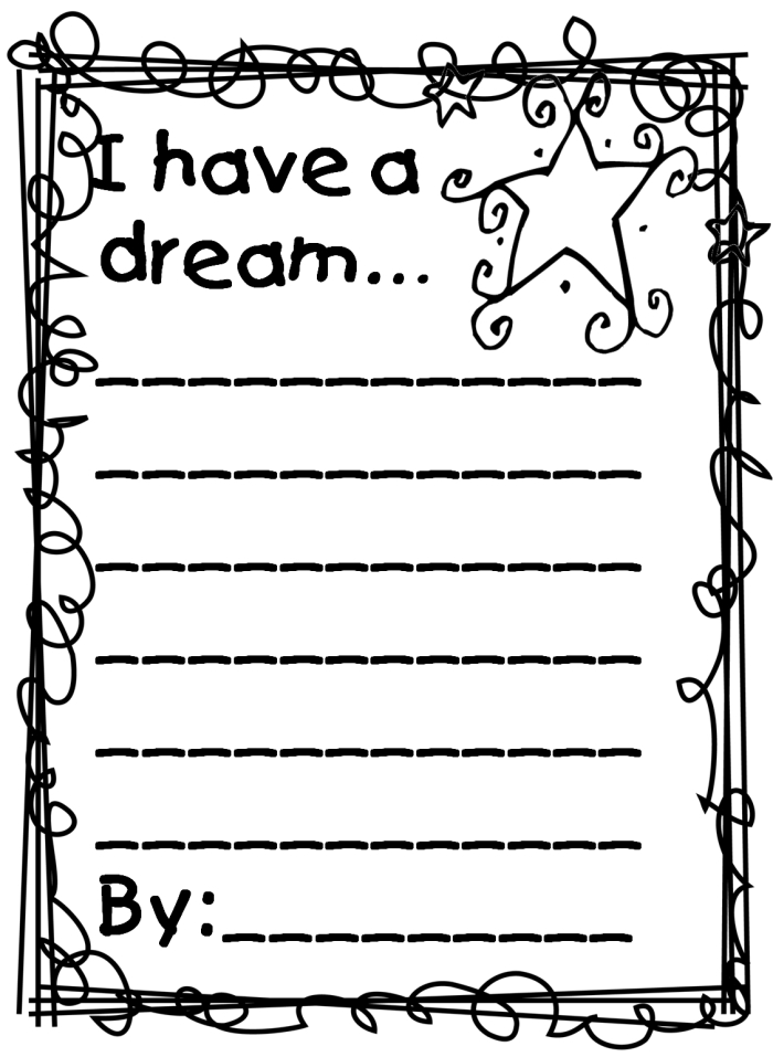I Have a Dream worksheet for fourth graders featuring excerpts from Dr. King's speech and a drawing activity. Educational resource image for reflecting on Dr. King's vision.