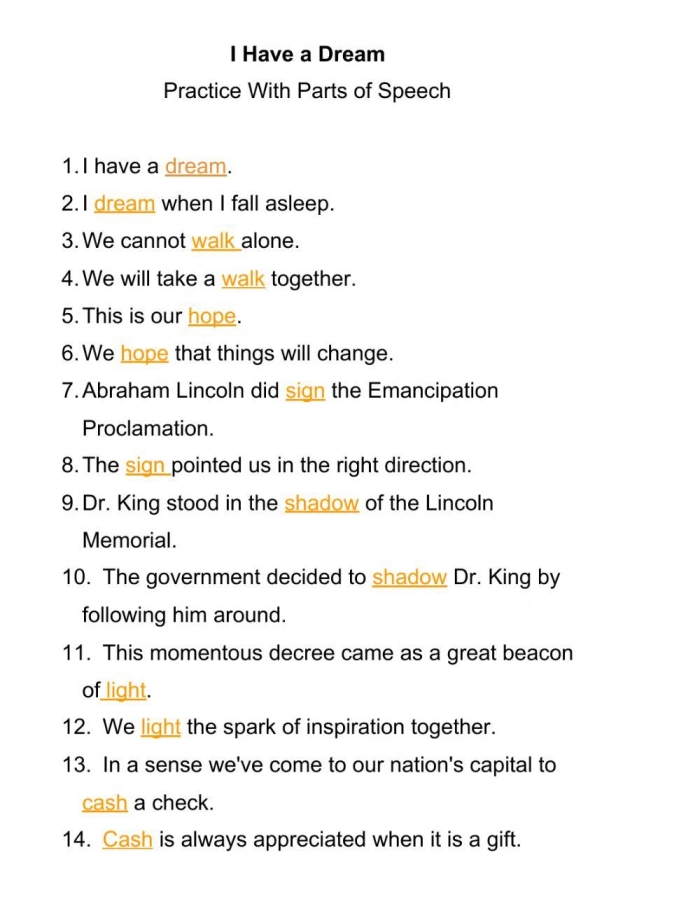 Dr. King's "I Have a Dream" worksheet for fourth graders featuring speech excerpts and illustration prompts