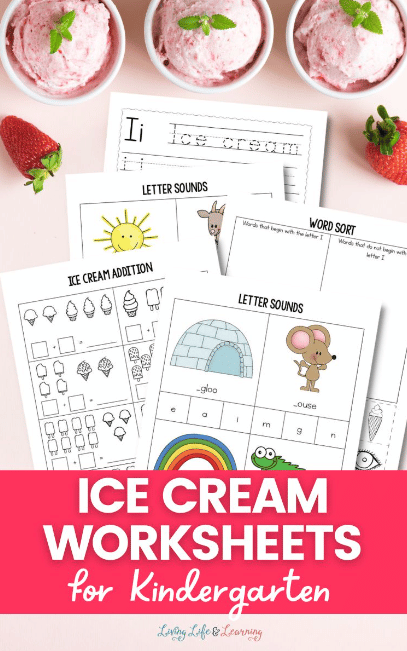 First grade worksheet featuring a picture graph about favorite ice cream flavors for handwriting practice