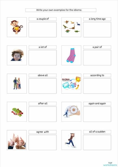 Matching Idioms Worksheet for 5th Grade Students Number 12 Fifth grade worksheet featuring a matching exercise for students to pair identical idioms